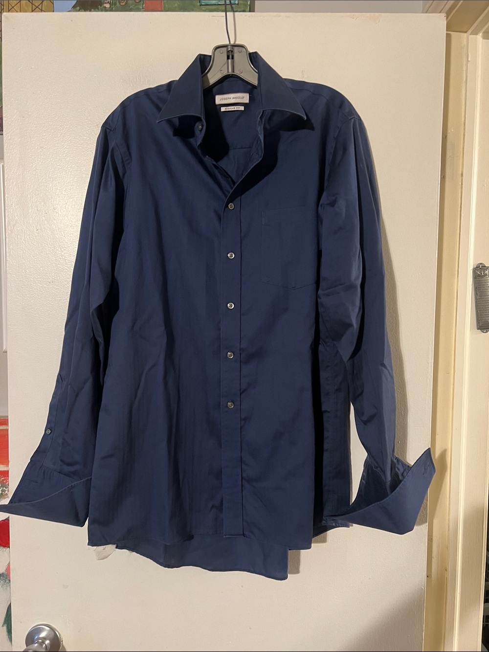 Joseph Abboud blue 100% cotton mens dress shirt. French cuffs.  Regular fit